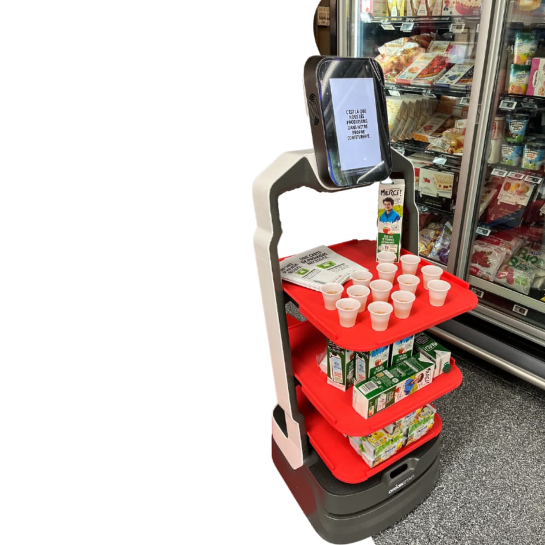 robot GMS degustation jus de pommes Intermarché 